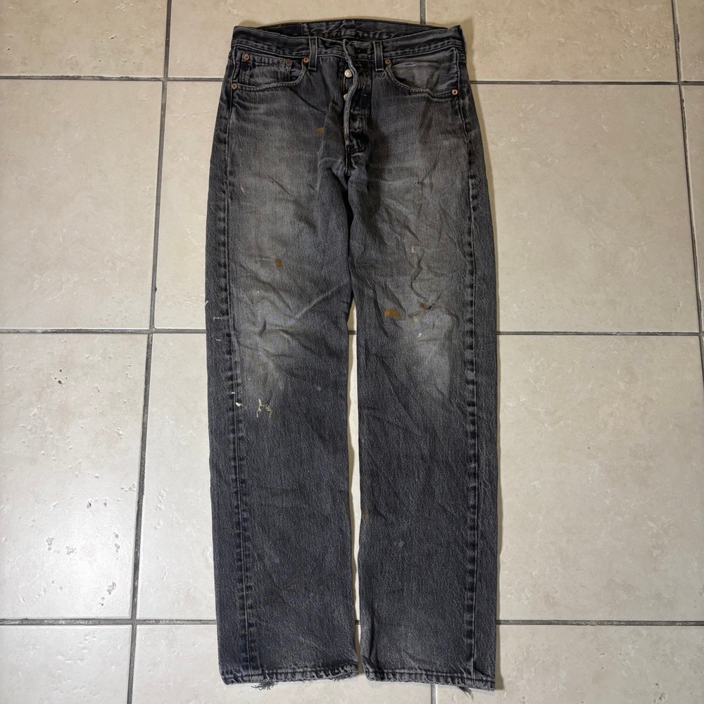 Vintage Levis 501 Black Jeans Mens 32x32 Made in USA 90s Distressed Button Fly